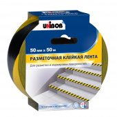 Лента клейкая разметочная Unibob желто-черные полоски 50 мм 50 м