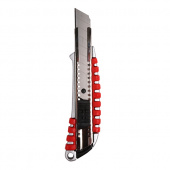Нож строительный Rexant 18 мм с ломающимся лезвием металлический корпус с автофиксатором красный
