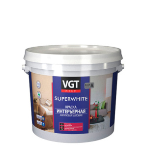 Краска водно-дисперсионная интерьерная VGT Super white белая основа А 5 л/7 кг