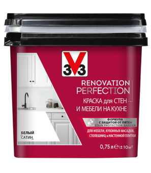 Краска водно-дисперсионная V33 Renovation Perfection для кухни моющаяся белый 0,75 л