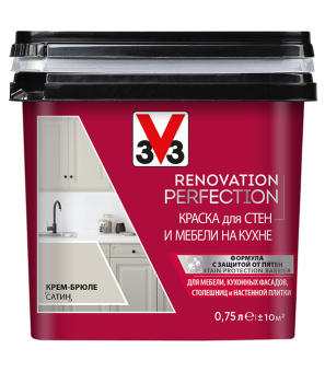 Краска водно-дисперсионная V33 Renovation Perfection для кухни моющаяся крем-брюле 0,75 л