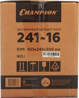 Бензопила Champion 241 2,45 л.с. 16" шаг 3/8" паз 1,3 мм 56 звеньев