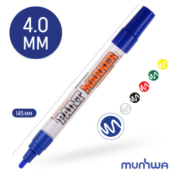 Маркер лаковый для промышленной графики MunHwa Industrial синий грифель 4 мм