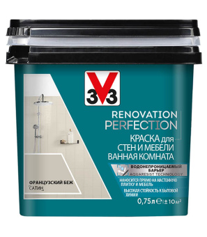 Краска водно-дисперсионная V33 Renovation Perfection для ванной моющаяся французский беж 0,75 л
