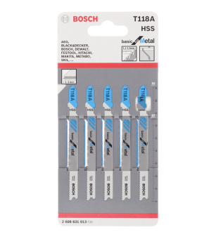 Пилки для лобзика Bosch T118A (2608631013) по металлу L67 мм прямой рез (5 шт.)