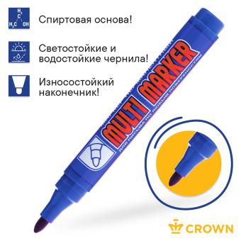 Маркер перманентный Crown Multi Marker синий грифель 3 мм