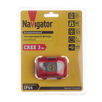Фонарь Navigator светодиодный аккумуляторный налобный 3Вт 4 режима