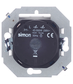 Регулятор напряжения поворотно-нажимной 500Вт 230В винтовой зажим алюминий Simon 15