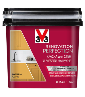 Краска водно-дисперсионная V33 Renovation Perfection для кухни моющаяся горчица 0,75 л