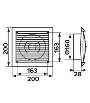 Вентиляционная решетка торцевая 200х200 мм для круглых воздуховодов d160 мм