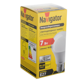 Лампа Navigator светодиодная низковольтная груша A60 7Вт 24/48В 4000K нейтральный свет E27