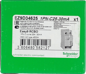 Дифференциальный автомат Schneider Electric Easy9 1P+N 25А тип C 30 мА 4.5 kA SE EZ9D34625