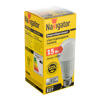 Лампа Navigator светодиодная низковольтная груша A60 15Вт 127В 4000K нейтральный свет E27