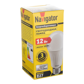 Лампа Navigator светодиодная с пошаговым диммированием груша A60 12Вт 230В 4000K нейтральный свет E27