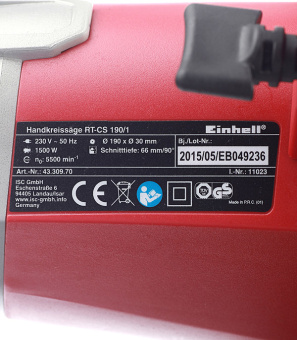 Пила дисковая электрическая Einhell RT-CS (TE-CS) 190/1 (4330970) 1500 Вт 190 мм