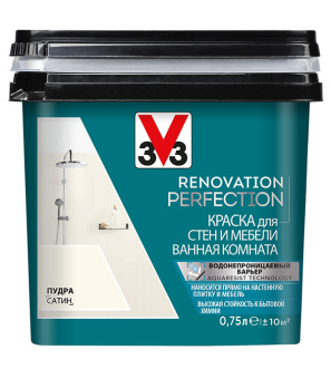 Краска водно-дисперсионная V33 Renovation Perfection для ванной моющаяся пудра 0,75 л