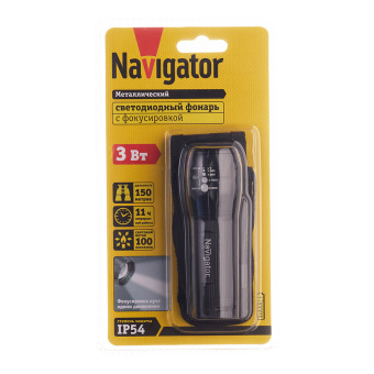 Фонарь Navigator ручной светодиодный алюминиевый 3 Вт с фокусировкой