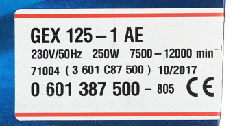 Шлифмашина эксцентриковая электрическая Bosch GEX 125-1 AE (601387500) 250 Вт d125 мм