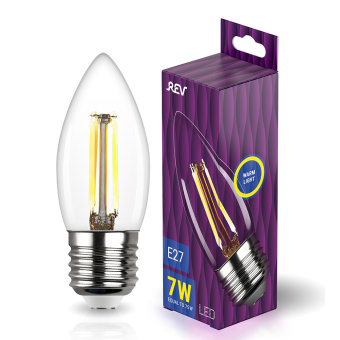 Лампа светодиодная REV филаментная E27 C37 свеча 7 Вт 2700 K теплый свет