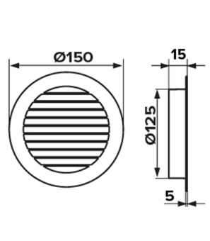 Вентиляционная решетка наружная круглая алюминиевая d150 мм c фланцем d125 мм