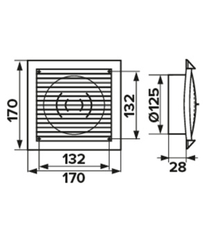 Вентиляционная решетка торцевая 170х170 мм для круглых воздуховодов d125 мм