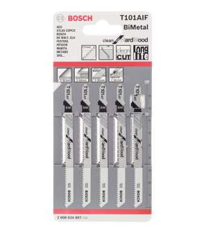 Пилки для лобзика Bosch T101AIF (2608634897) по дереву L77 мм чистый рез (5 шт.)