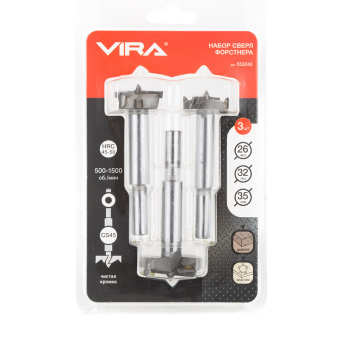 Сверло Форстнера по дереву Vira Rage (553240) 26-35 мм HCS набор (3 шт.)