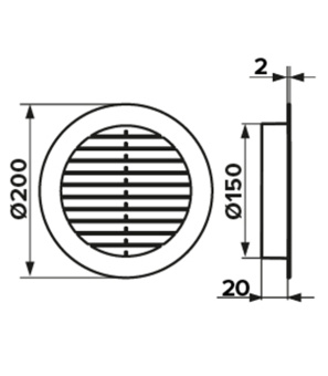 Вентиляционная решетка наружная круглая пластиковая d200 мм c фланцем d150 мм