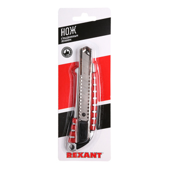 Нож строительный Rexant 18 мм с ломающимся лезвием металлический корпус с автофиксатором красный