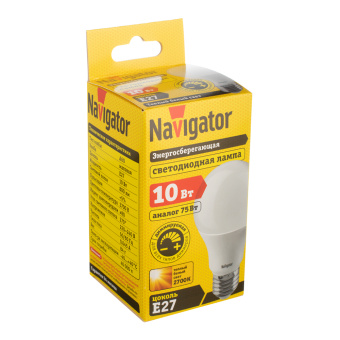 Лампа Navigator светодиодная диммируемая груша A60 10Вт 230В 2700K теплый свет E27
