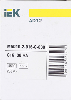 Дифференциальный автомат 2P 16А тип С 30 мА 4.5 kA IEK АД-12