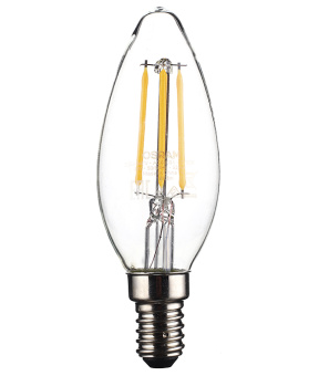 Лампа светодиодная филаментная 4W Е14 свеча теплая прозрачная