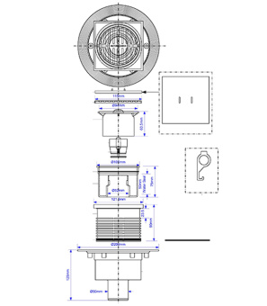 Трап вертикальный McAlpine (MRFG3V-50) с сухим затвором 115х115 мм d50 мм решетка из нержавеющей стали