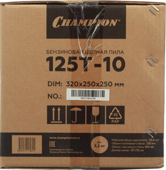 Бензопила Champion 125T 0,95 л.с. 10" шаг 3/8" паз 1,3 мм 40 звеньев