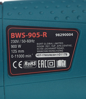 Шлифмашина угловая электрическая Bort BWS-905-R (98290004) 900 Вт d125 мм