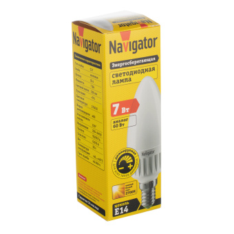 Лампа Navigator светодиодная диммируемая свеча C37 7Вт 230В 2700K теплый свет E14