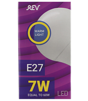 Лампа светодиодная E27 7W A60 2700K, теплый свет, REV