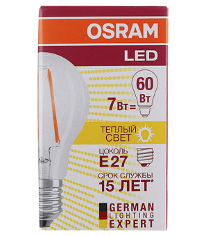 Лампа светодиодная OSRAM филаментная Е27 груша 7 Вт 2700 К теплый свет прозрачная