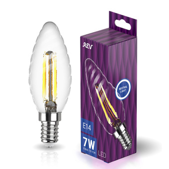 Лампа светодиодная REV филаментная E14 TC37 свеча витая 7 Вт 4000 K дневной свет