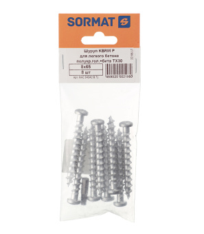 Анкер-шуруп Sormat для газобетона полукруглая головка 8x65 мм с битой (8 шт.)